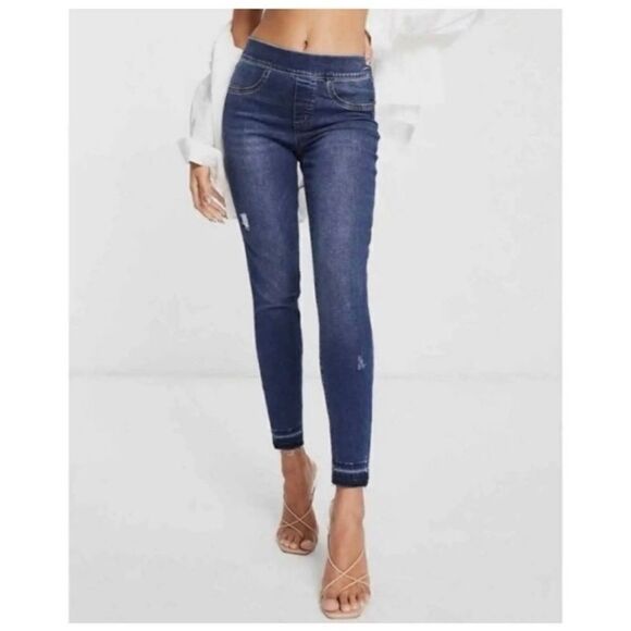 Spanx Shape and Lift high-rise distressed skinny jeans in mid wash Sz XS Petite - Picture 7 of 13